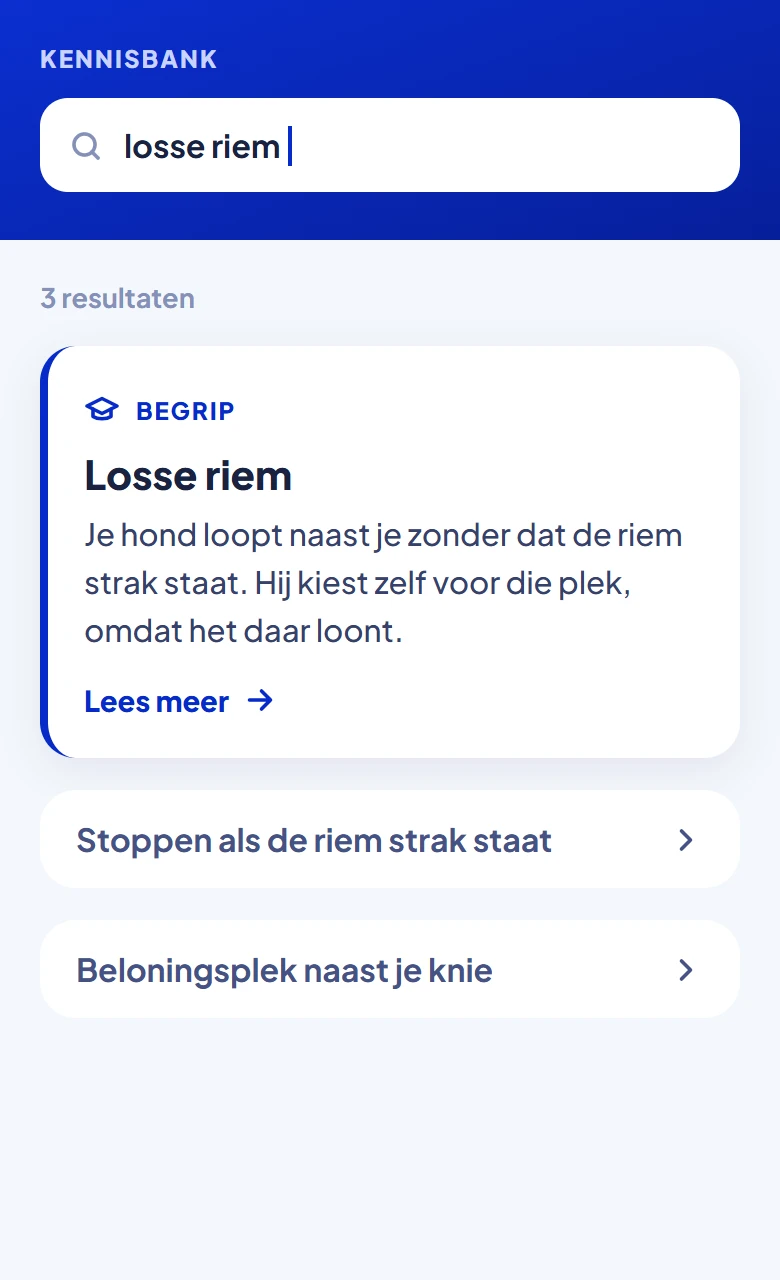 De kennisbank van de academy met een zoekveld en begrippen